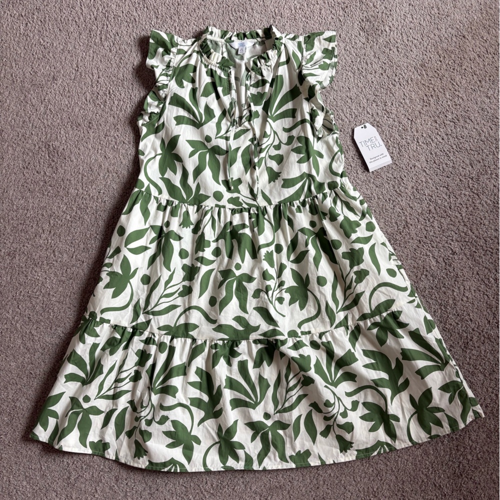 Time and Tru Olive Leaf Print Dress
